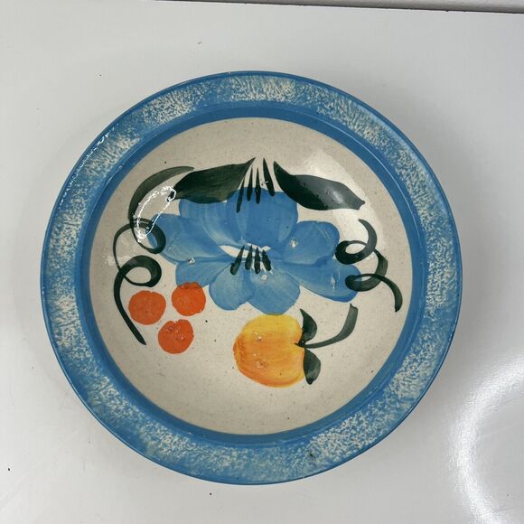 Handmade Ceramic Bowl Blue Floral With fruit Made In Mexico - Picture 3 of 5
